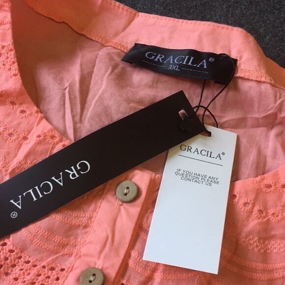 Gracila Women's Boho Embroidered Eyelet Blouse 3XL - Picture 8 of 10